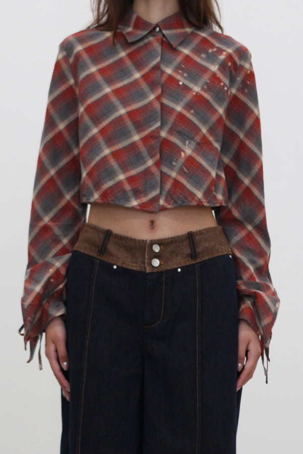 OUDE WAAG 25 Early Autumn Plaid Short Shirt OW-OW-25PF-ST01C1BU062-LHGW (BU062 Blue and Red Plaid)